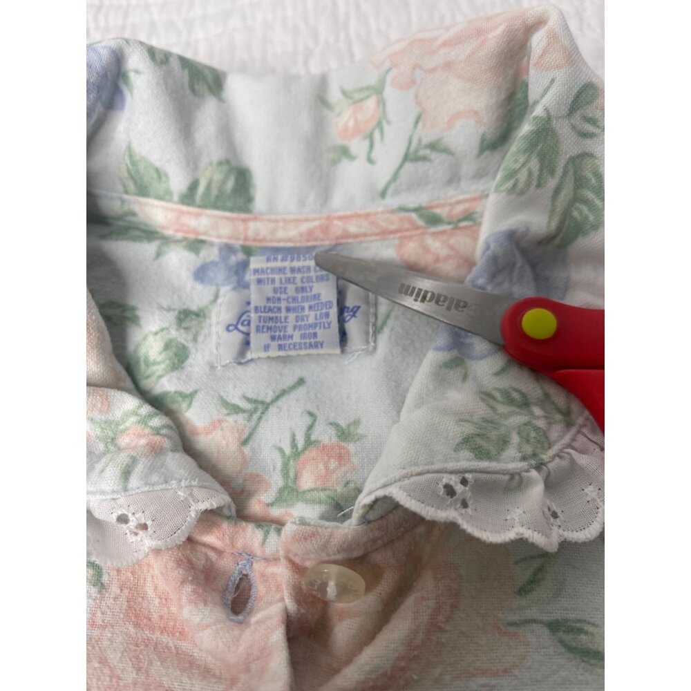 Vintage Lanz of Salzburg Long Sleeve Cotton Flannel Nightgown S Pastel Floral - Picture 5 of 10
